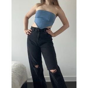 Streetwear Society cropped triangular denim bandana top 70s chambray M stretch